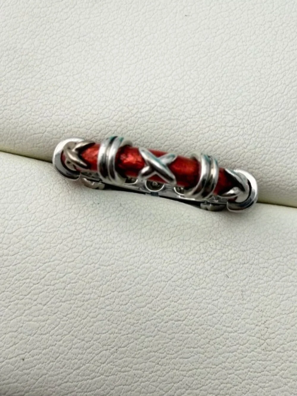 Tiffany & Co. Schlumberger Croisillon Ring Red Paillonne Enamel 18k Gold Sz 5.5